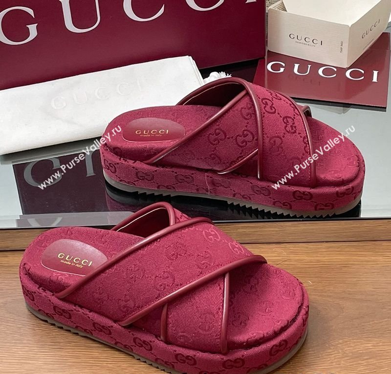 Gucci Original GG Canvas Platform Slides Sandal with Cross Strap Red 2025 816798 (MD-250423081)