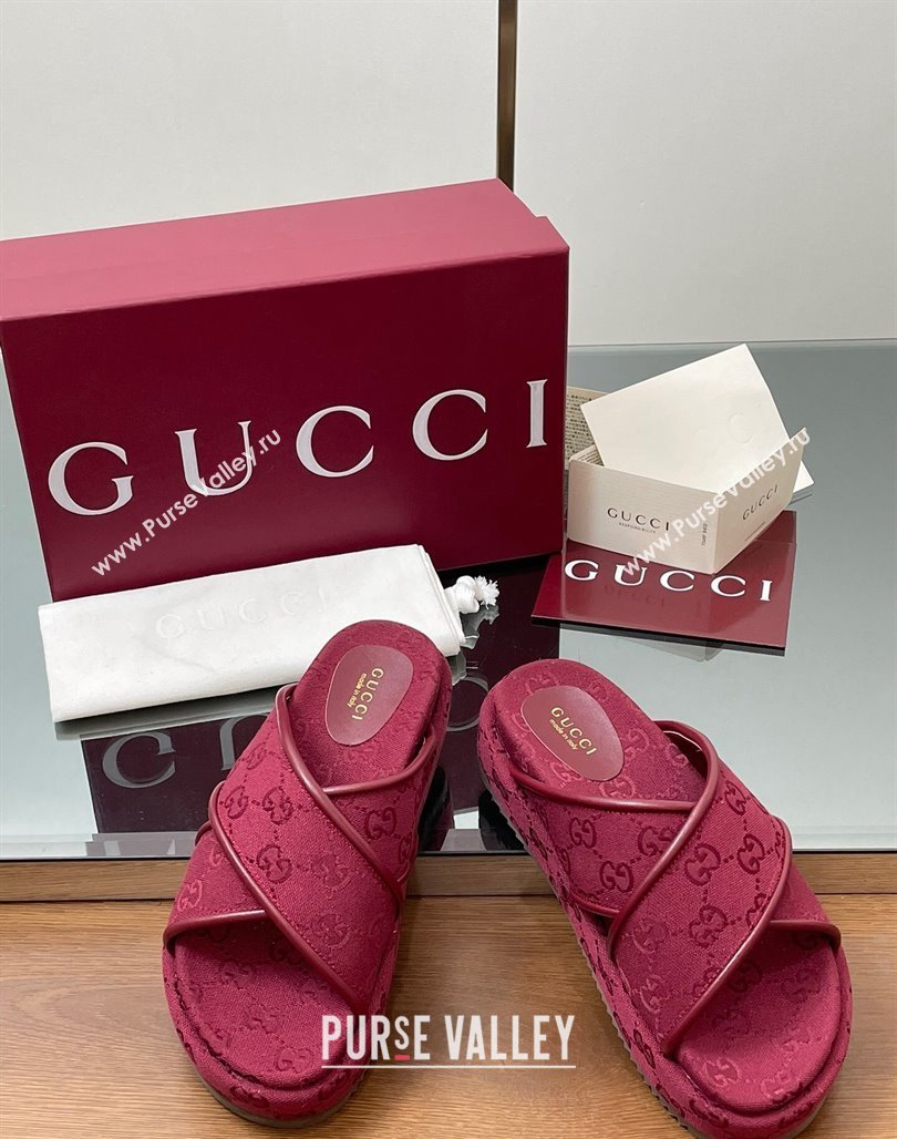 Gucci Original GG Canvas Platform Slides Sandal with Cross Strap Red 2025 816798 (MD-250423081)
