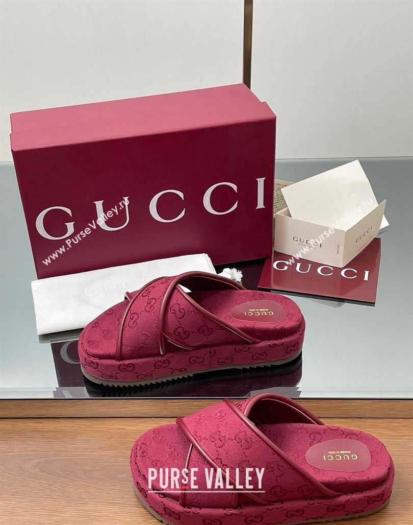 Gucci Original GG Canvas Platform Slides Sandal with Cross Strap Red 2025 816798 (MD-250423081)