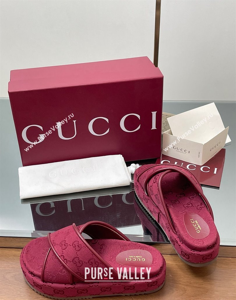 Gucci Original GG Canvas Platform Slides Sandal with Cross Strap Red 2025 816798 (MD-250423081)