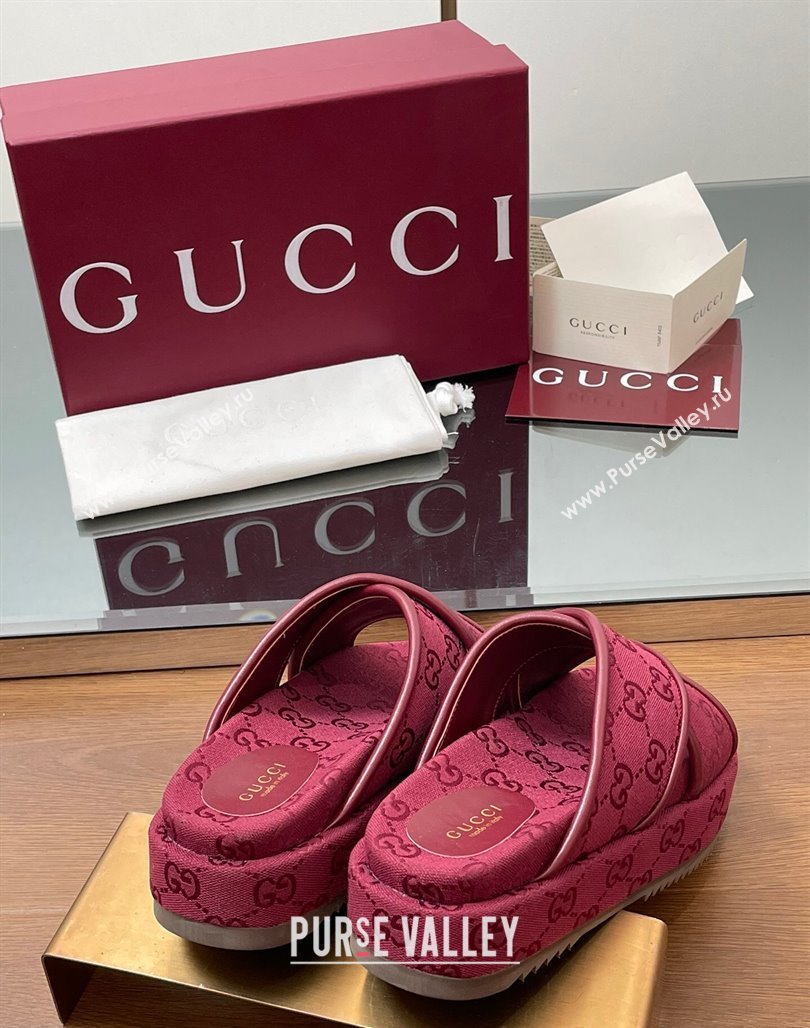 Gucci Original GG Canvas Platform Slides Sandal with Cross Strap Red 2025 816798 (MD-250423081)