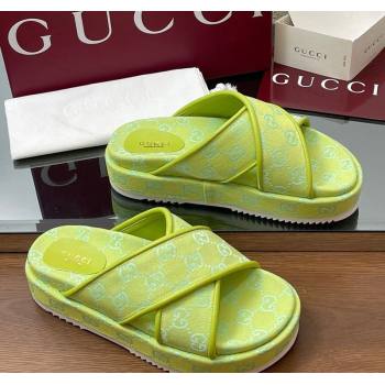 Gucci Original GG Canvas Platform Slides Sandal with Cross Strap Neon Green 2025 816798 (MD-250423082)