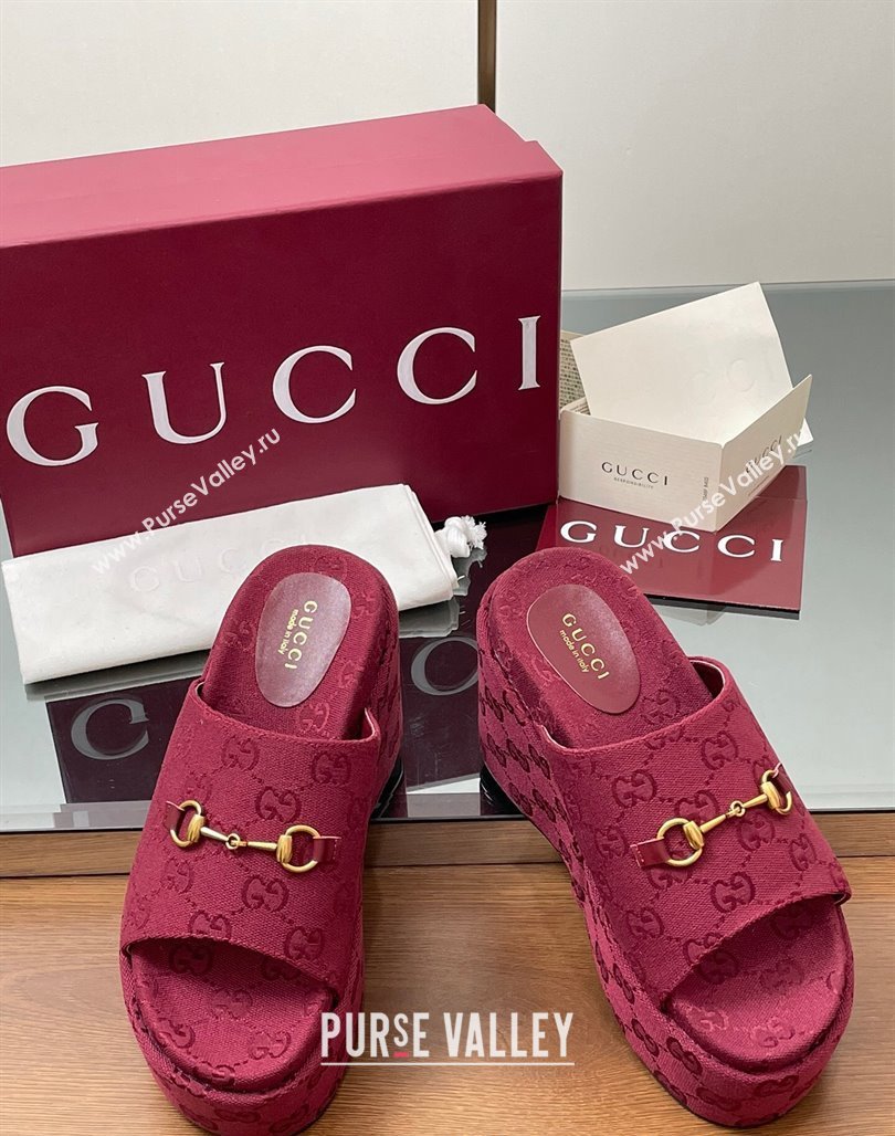 Gucci GG Canvas Wedge Slides Sandal 12cm with Horsebit Red 2025 816328 (MD-250423086)