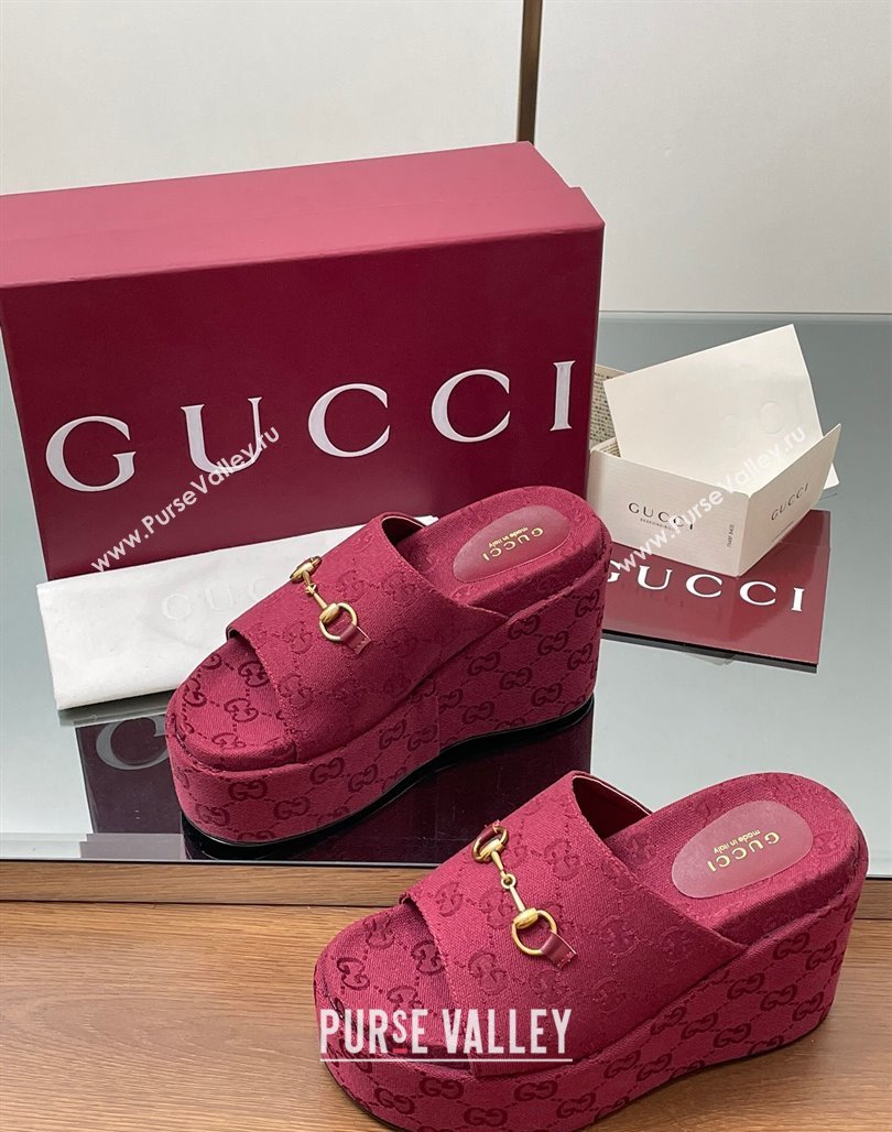 Gucci GG Canvas Wedge Slides Sandal 12cm with Horsebit Red 2025 816328 (MD-250423086)