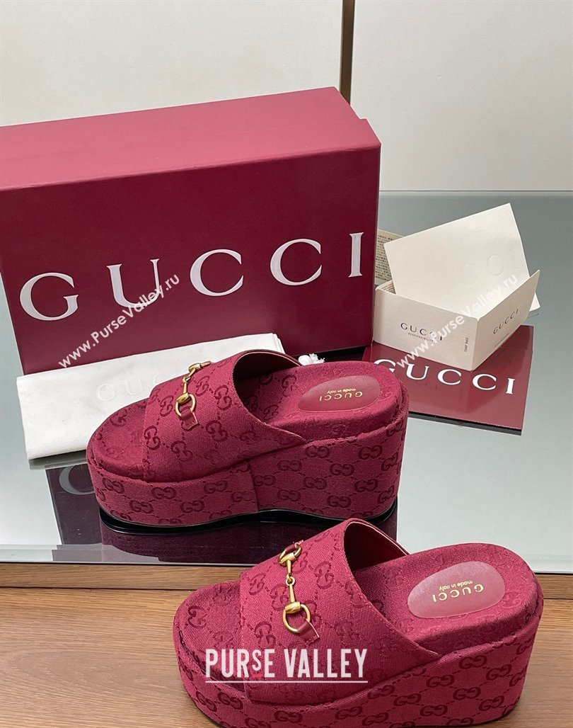 Gucci GG Canvas Wedge Slides Sandal 12cm with Horsebit Red 2025 816328 (MD-250423086)