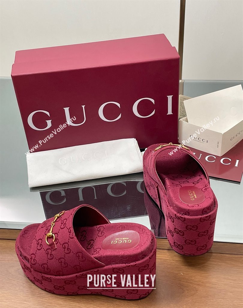 Gucci GG Canvas Wedge Slides Sandal 12cm with Horsebit Red 2025 816328 (MD-250423086)