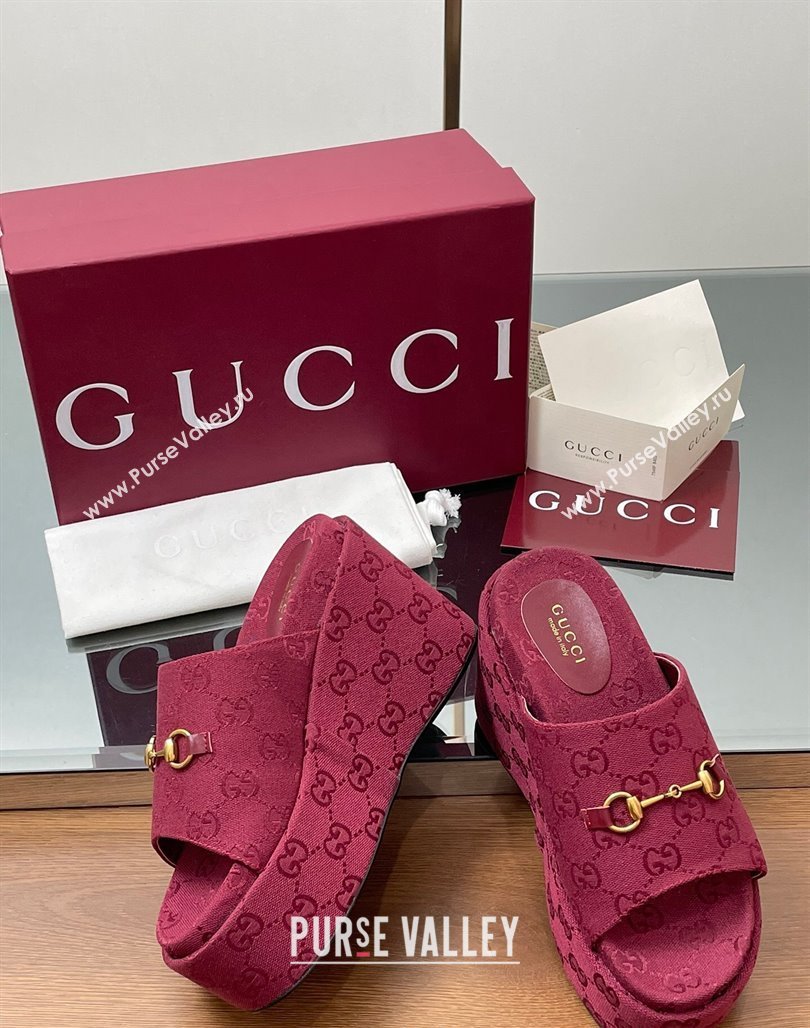 Gucci GG Canvas Wedge Slides Sandal 12cm with Horsebit Red 2025 816328 (MD-250423086)