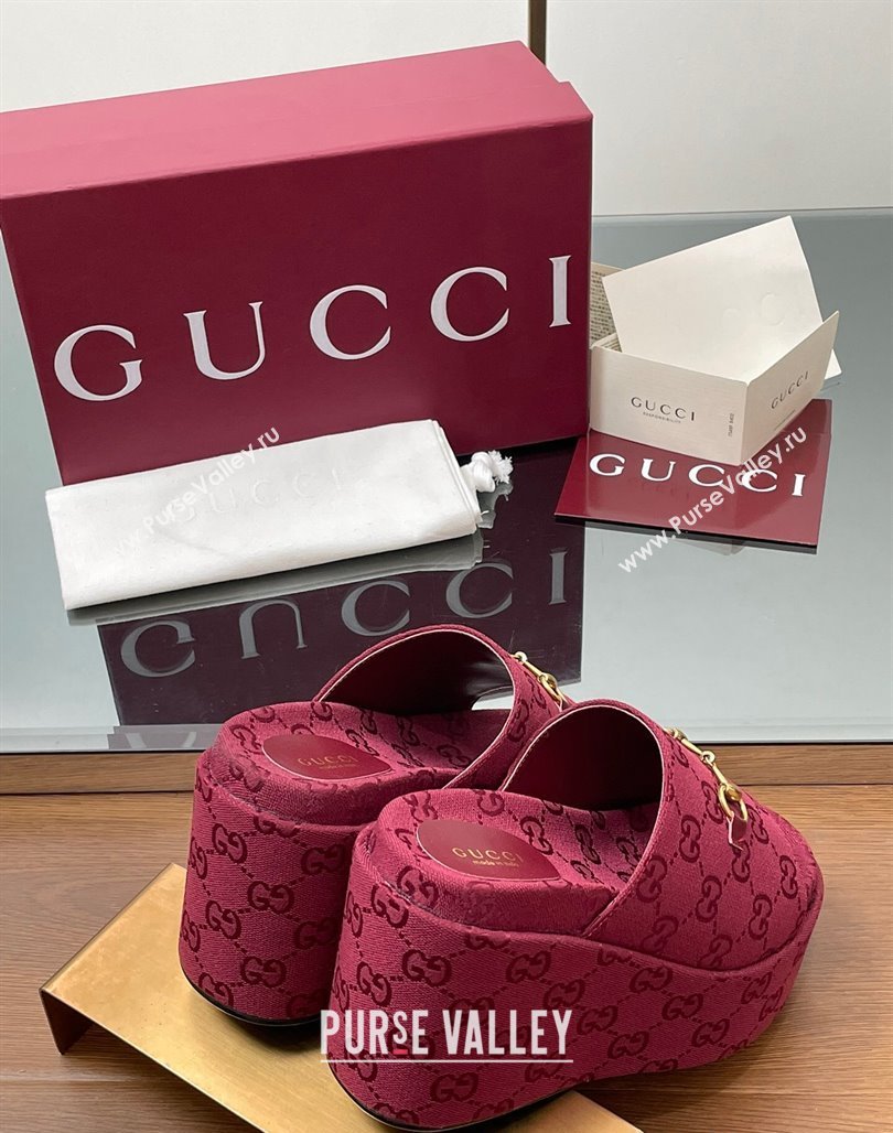 Gucci GG Canvas Wedge Slides Sandal 12cm with Horsebit Red 2025 816328 (MD-250423086)