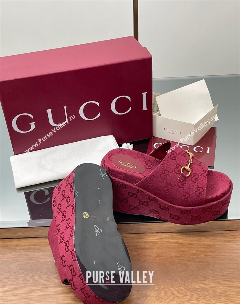 Gucci GG Canvas Wedge Slides Sandal 12cm with Horsebit Red 2025 816328 (MD-250423086)