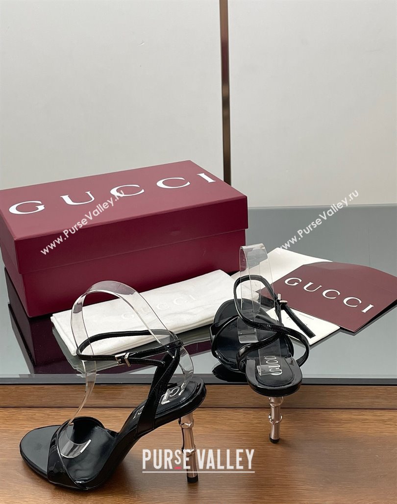 Gucci Patent Leather Sandals 9.5cm with Bamboo-Effect Heel Black 2025 812999 (MD-250423001)