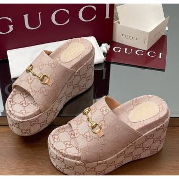Gucci GG Canvas Wedge Slides Sandal 12cm with Horsebit Light Pink 2025 816328 (MD-250423087)
