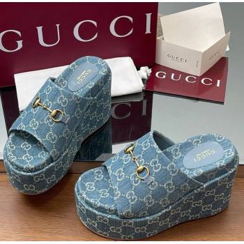 Gucci GG Denim Wedge Slides Sandal 12cm with Horsebit Blue 2025 816328 (MD-250423088)