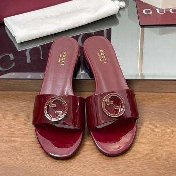 Gucci Patent Leather Round Interlocking G Flat Slides Sandal Dark Burgundy 2025 820860 (MD-250423023)
