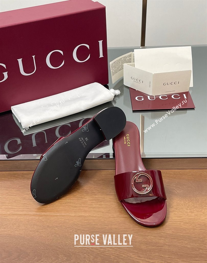Gucci Patent Leather Round Interlocking G Flat Slides Sandal Dark Burgundy 2025 820860 (MD-250423023)