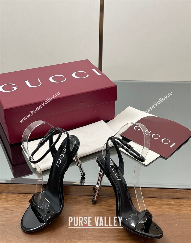 Gucci Patent Leather Sandals 9.5cm with Bamboo-Effect Heel Black 2025 812999 (MD-250423001)