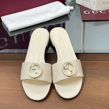 Gucci Patent Leather Round Interlocking G Flat Slides Sandal Ivory White 2025 820860 (MD-250423025)