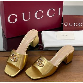 Gucci Leather Heel Slides Sandal 5.5cm with Strass Double G Yellow Gold 2025 817257 (MD-250423033)