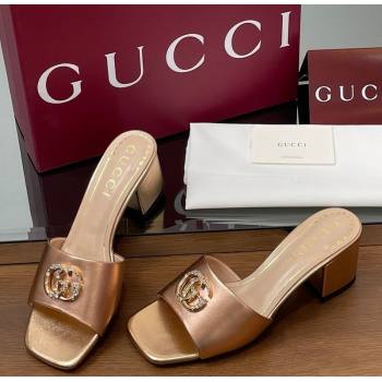 Gucci Leather Heel Slides Sandal 5.5cm with Strass Double G Rose Gold 2025 817257 (MD-250423034)