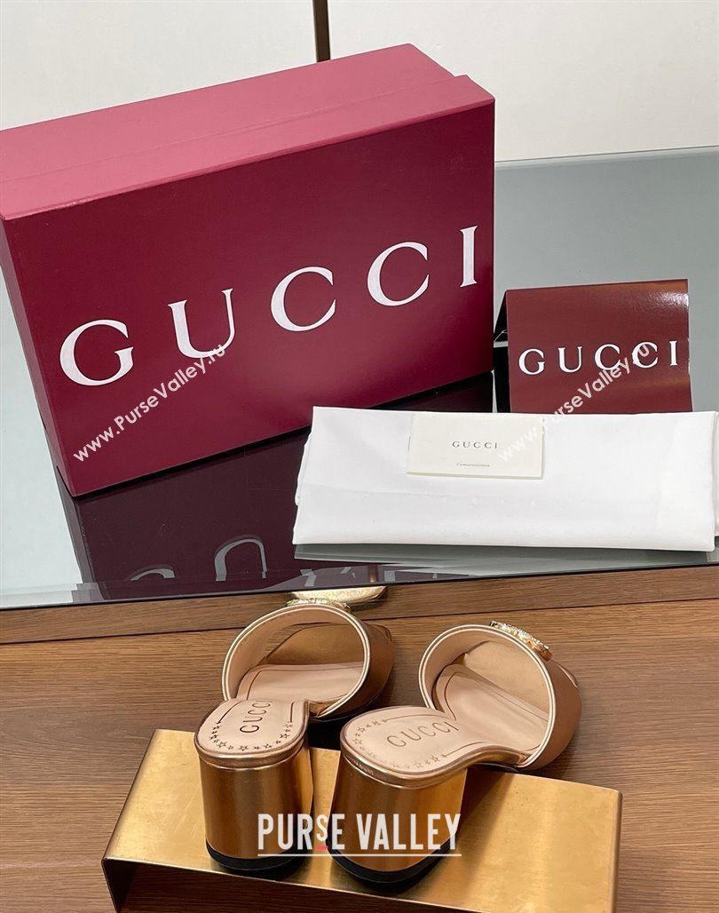 Gucci Leather Heel Slides Sandal 5.5cm with Strass Double G Rose Gold 2025 817257 (MD-250423034)