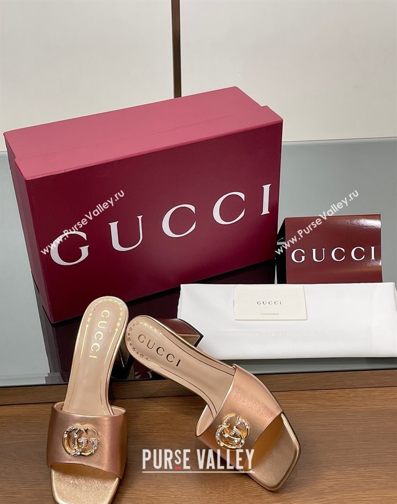 Gucci Leather Heel Slides Sandal 5.5cm with Strass Double G Rose Gold 2025 817257 (MD-250423034)