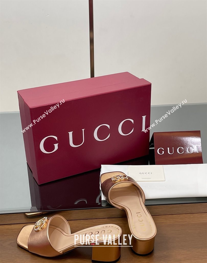 Gucci Leather Heel Slides Sandal 5.5cm with Strass Double G Rose Gold 2025 817257 (MD-250423034)