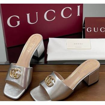 Gucci Leather Heel Slides Sandal 5.5cm with Strass Double G Silver 2025 817257 (MD-250423035)