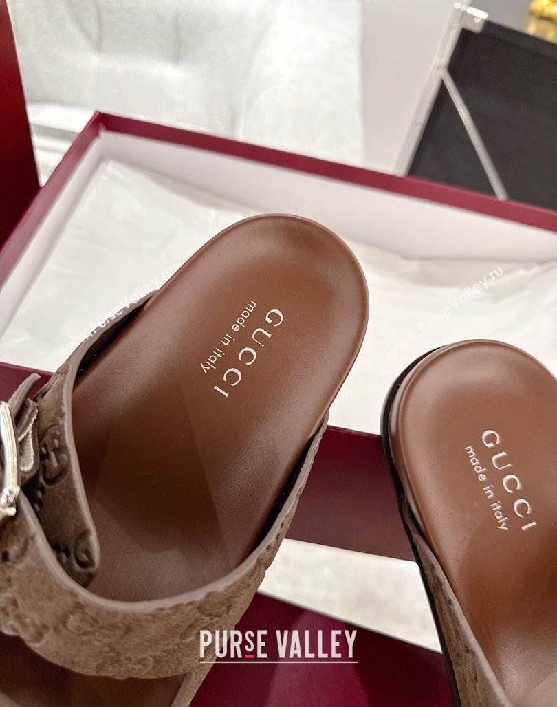 Gucci GG Suede Flat Slides Sandal with Buckle Brown 2025 GG042302 (MD-250423091)