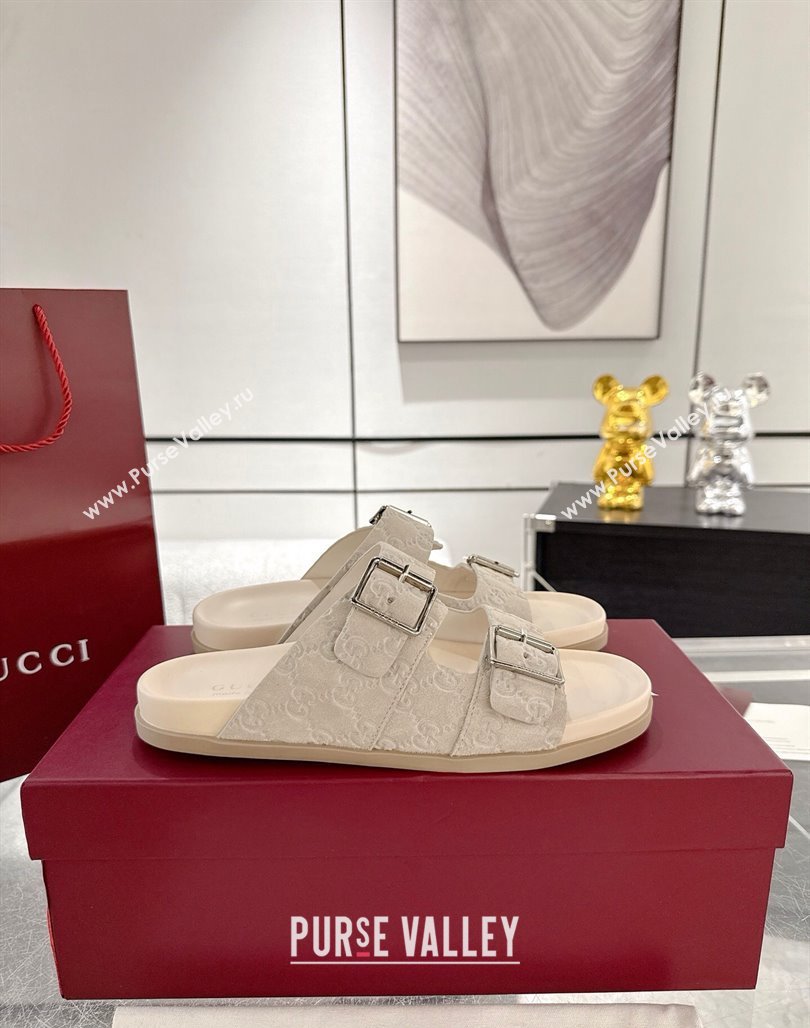 Gucci GG Suede Flat Slides Sandal with Buckle Beige 2025 GG042302 (MD-250423092)