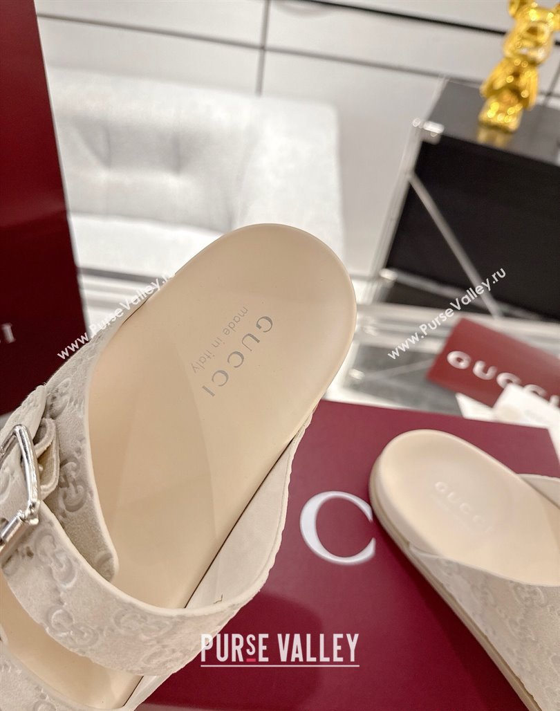 Gucci GG Suede Flat Slides Sandal with Buckle Beige 2025 GG042302 (MD-250423092)