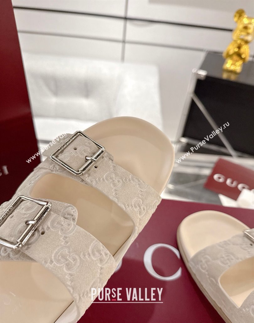 Gucci GG Suede Flat Slides Sandal with Buckle Beige 2025 GG042302 (MD-250423092)