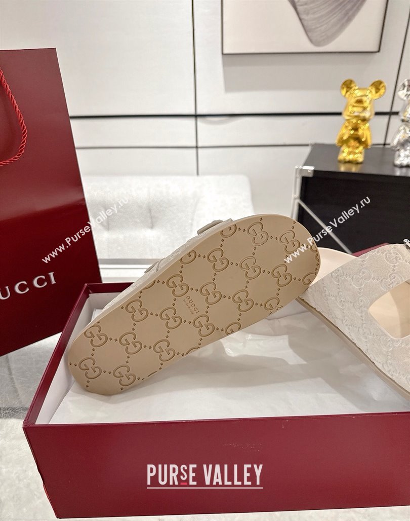 Gucci GG Suede Flat Slides Sandal with Buckle Beige 2025 GG042302 (MD-250423092)
