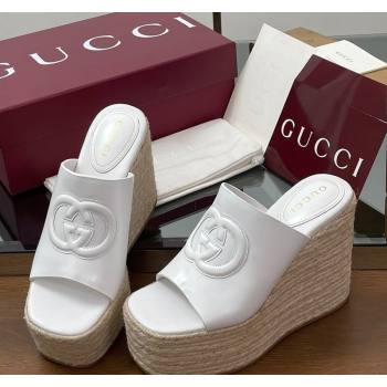 Gucci Leather Interlocking G Wedge Slides Sandal 11cm White 2025 817212 (MD-250423010)