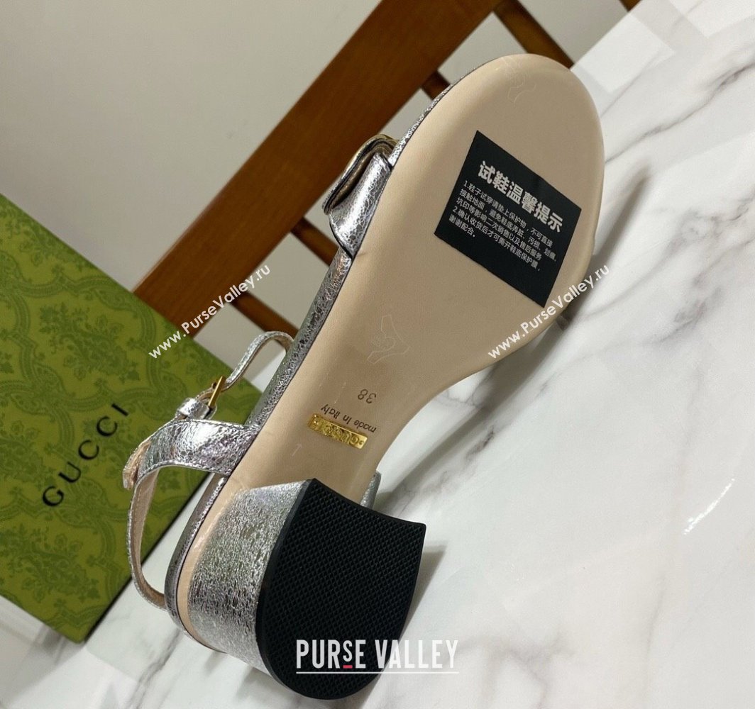 Gucci Leather Wave Heel Sandals 7cm Silver 2025 GG042304 (SS-250423128)