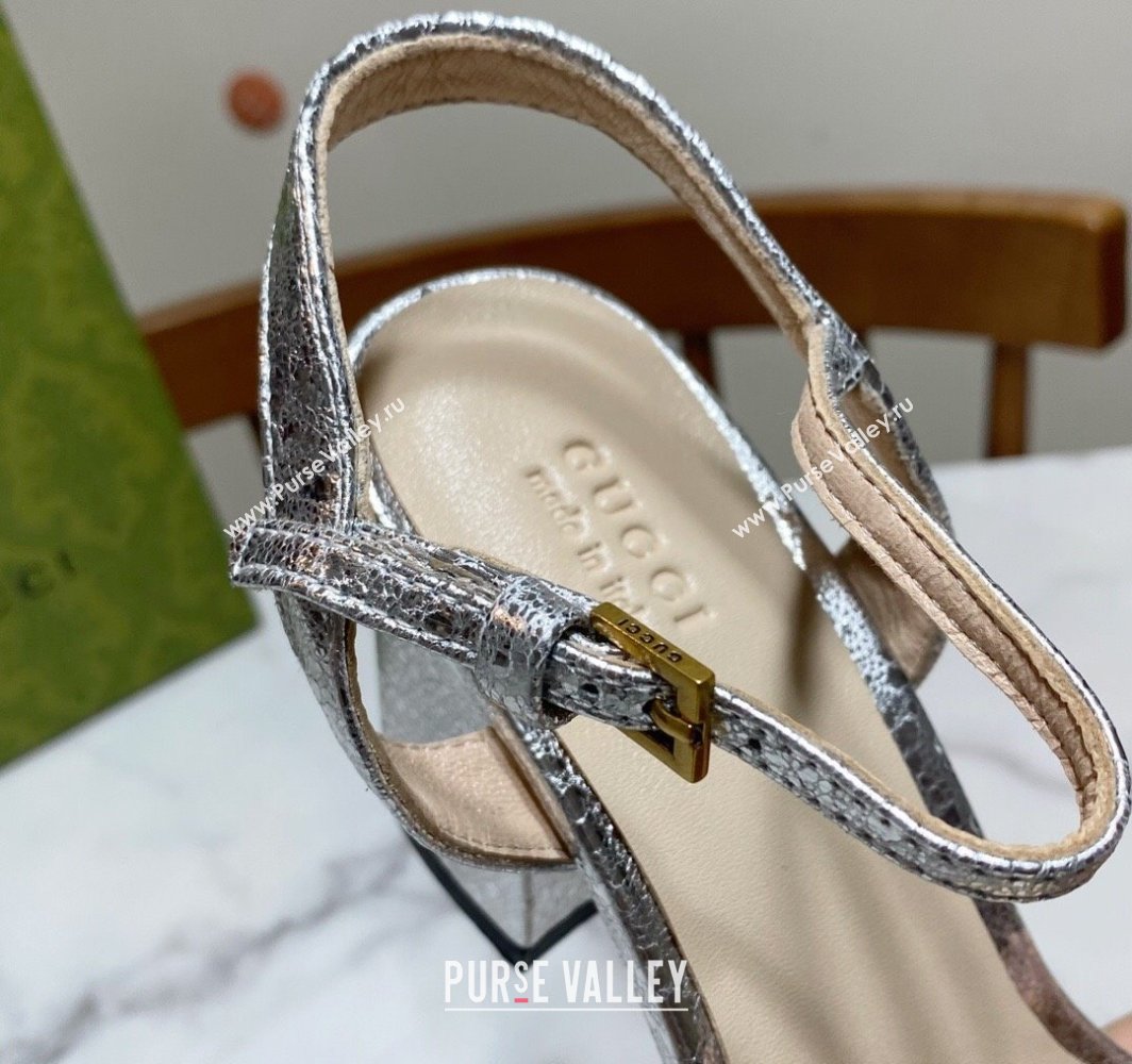Gucci Leather Wave Heel Sandals 7cm Silver 2025 GG042304 (SS-250423128)