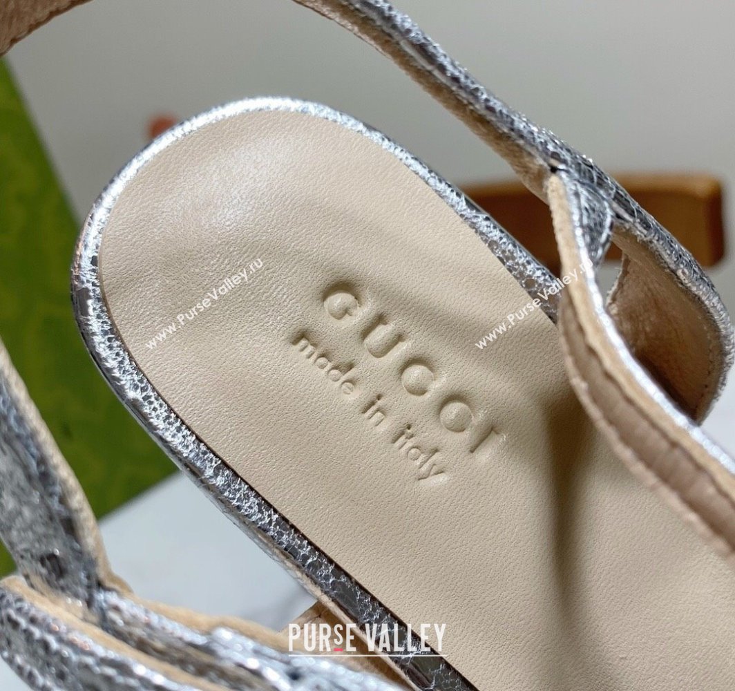 Gucci Leather Wave Heel Sandals 7cm Silver 2025 GG042304 (SS-250423128)