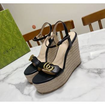 Gucci Wave Leather Platform Espadrille Sandals 12cm Black 2025 GG042304 (SS-250423130)