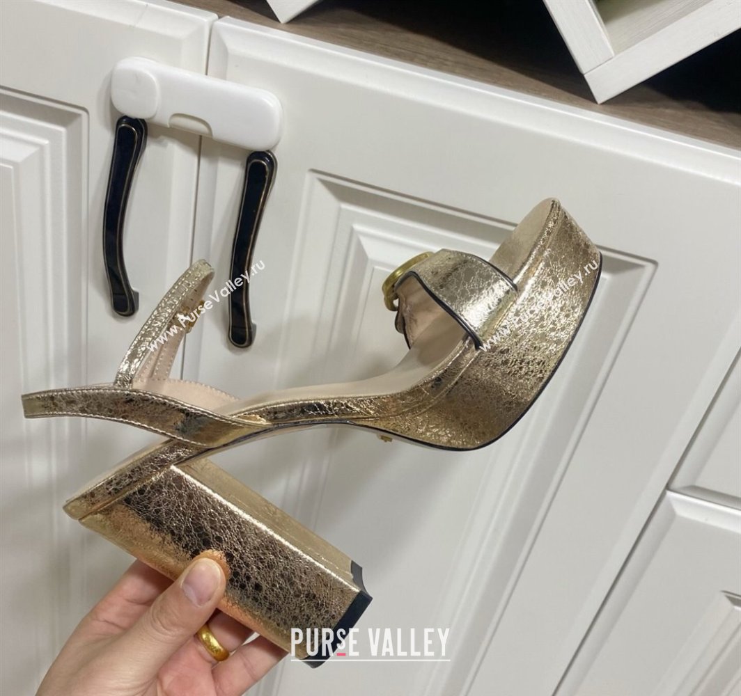 Gucci Leather Wave Platform Sandals 12cm Gold 2025 GG042304 (SS-250423118)
