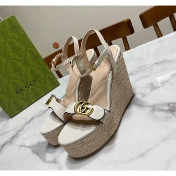 Gucci Wave Leather Platform Espadrille Sandals 12cm White 2025 GG042304 (SS-250423131)
