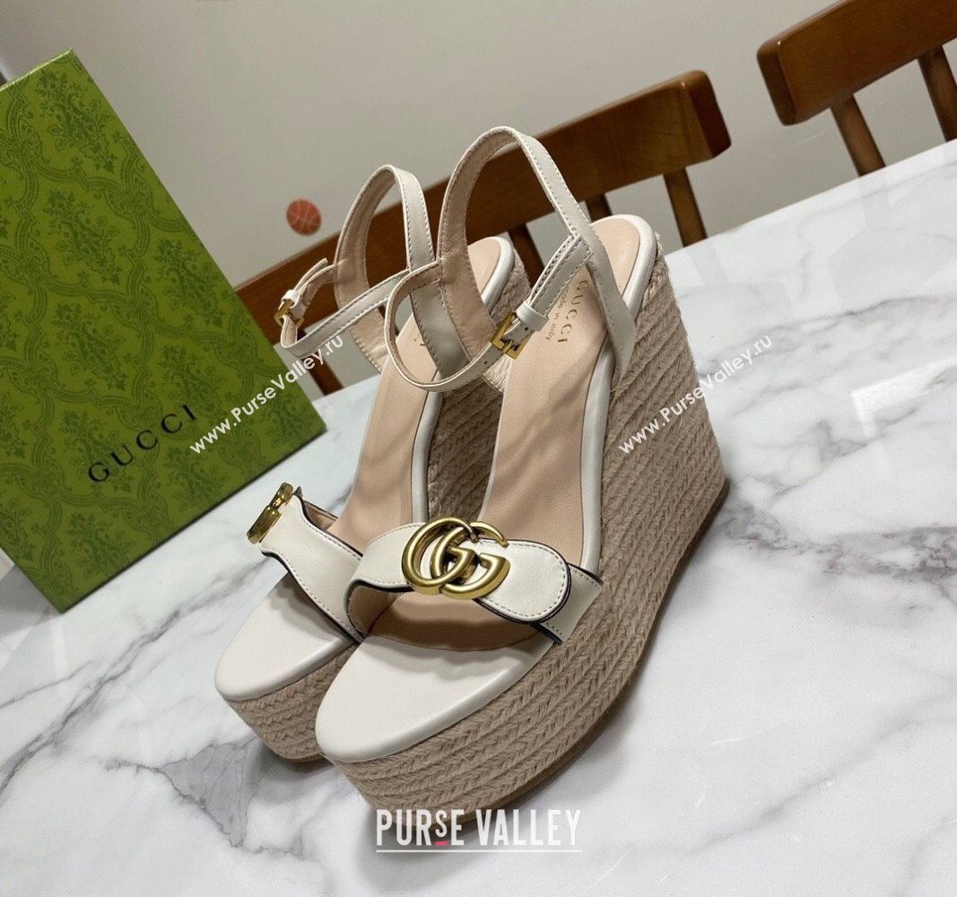 Gucci Wave Leather Platform Espadrille Sandals 12cm White 2025 GG042304 (SS-250423131)