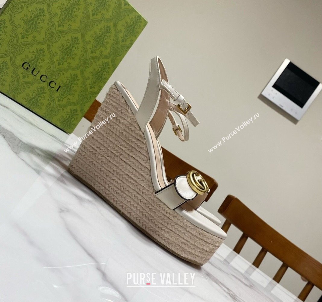 Gucci Wave Leather Platform Espadrille Sandals 12cm White 2025 GG042304 (SS-250423131)