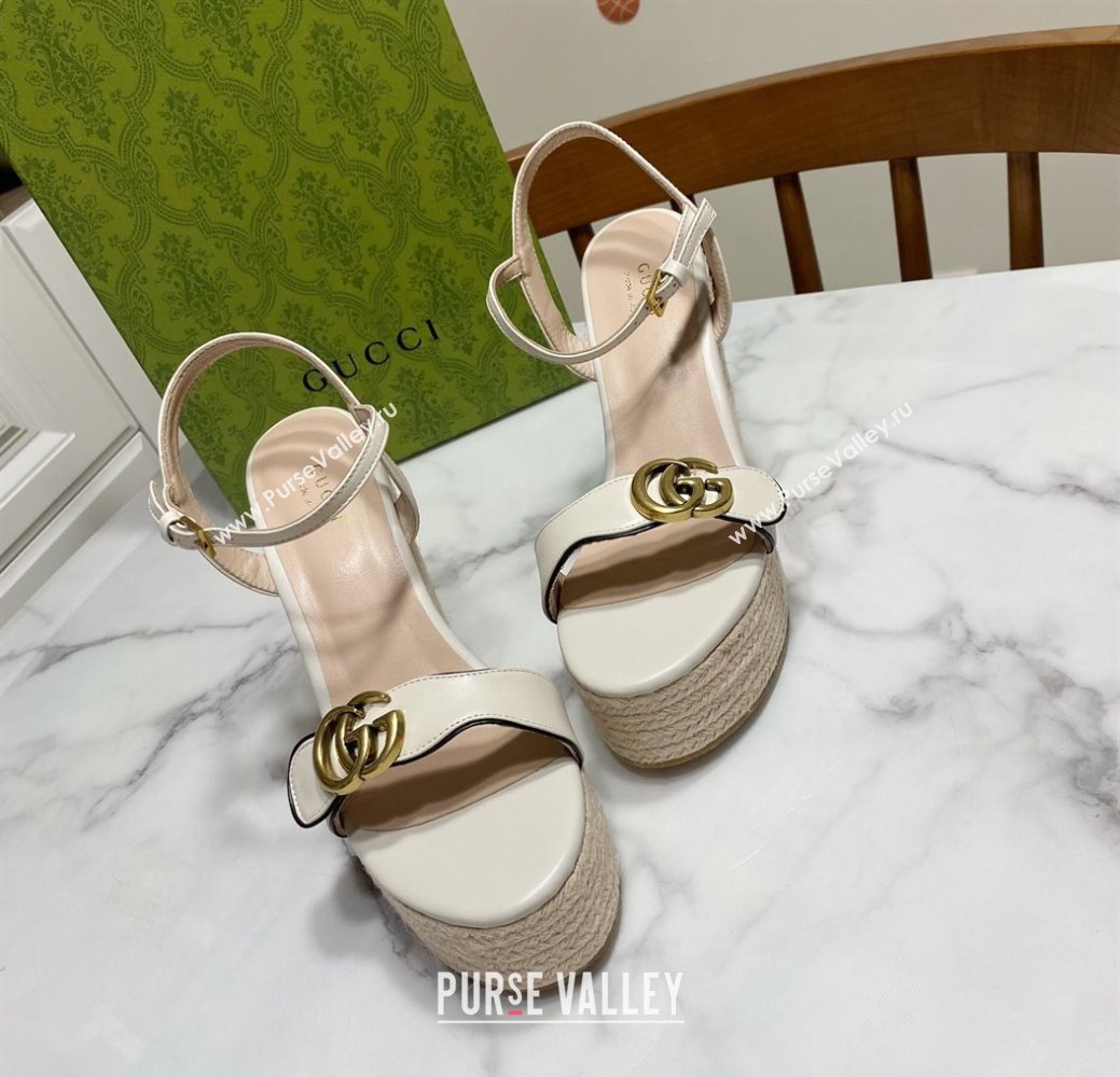 Gucci Wave Leather Platform Espadrille Sandals 12cm White 2025 GG042304 (SS-250423131)