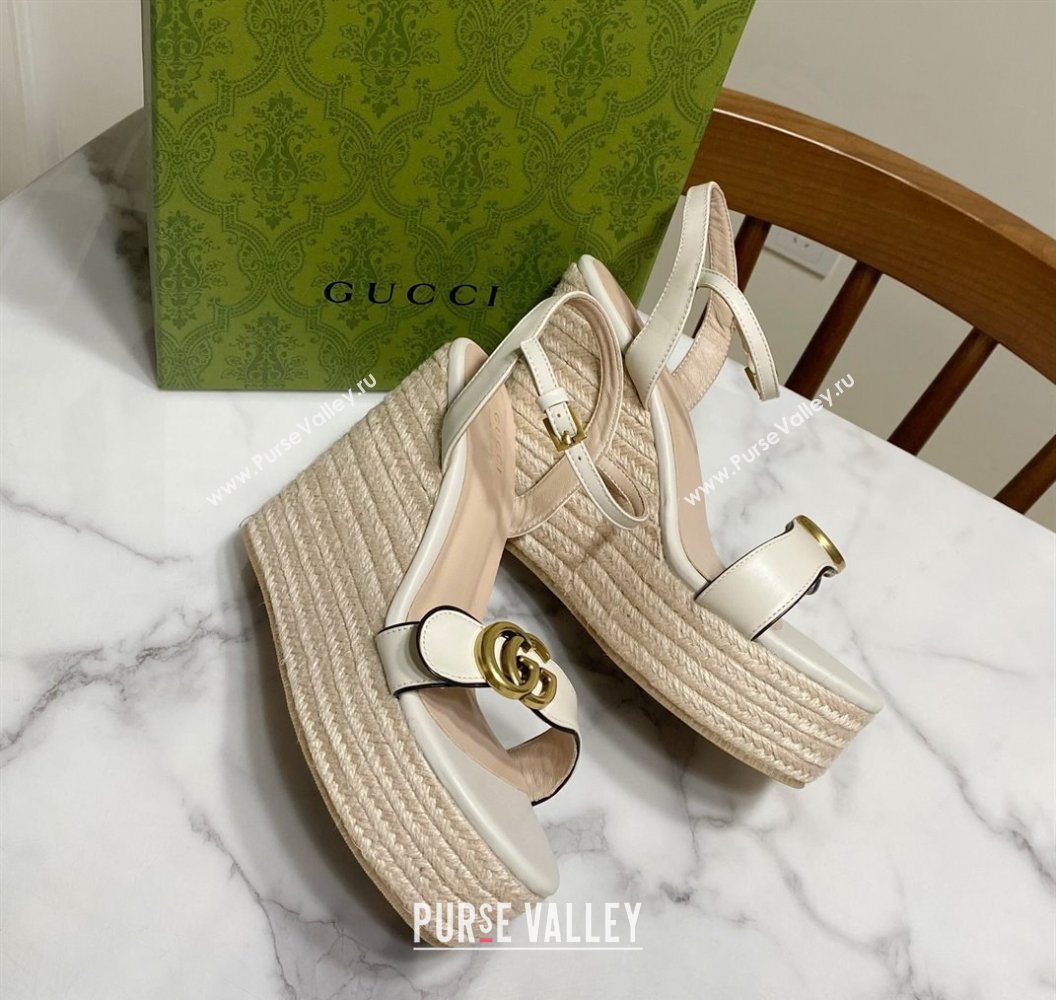 Gucci Wave Leather Platform Espadrille Sandals 12cm White 2025 GG042304 (SS-250423131)