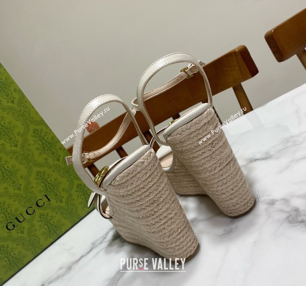 Gucci Wave Leather Platform Espadrille Sandals 12cm White 2025 GG042304 (SS-250423131)