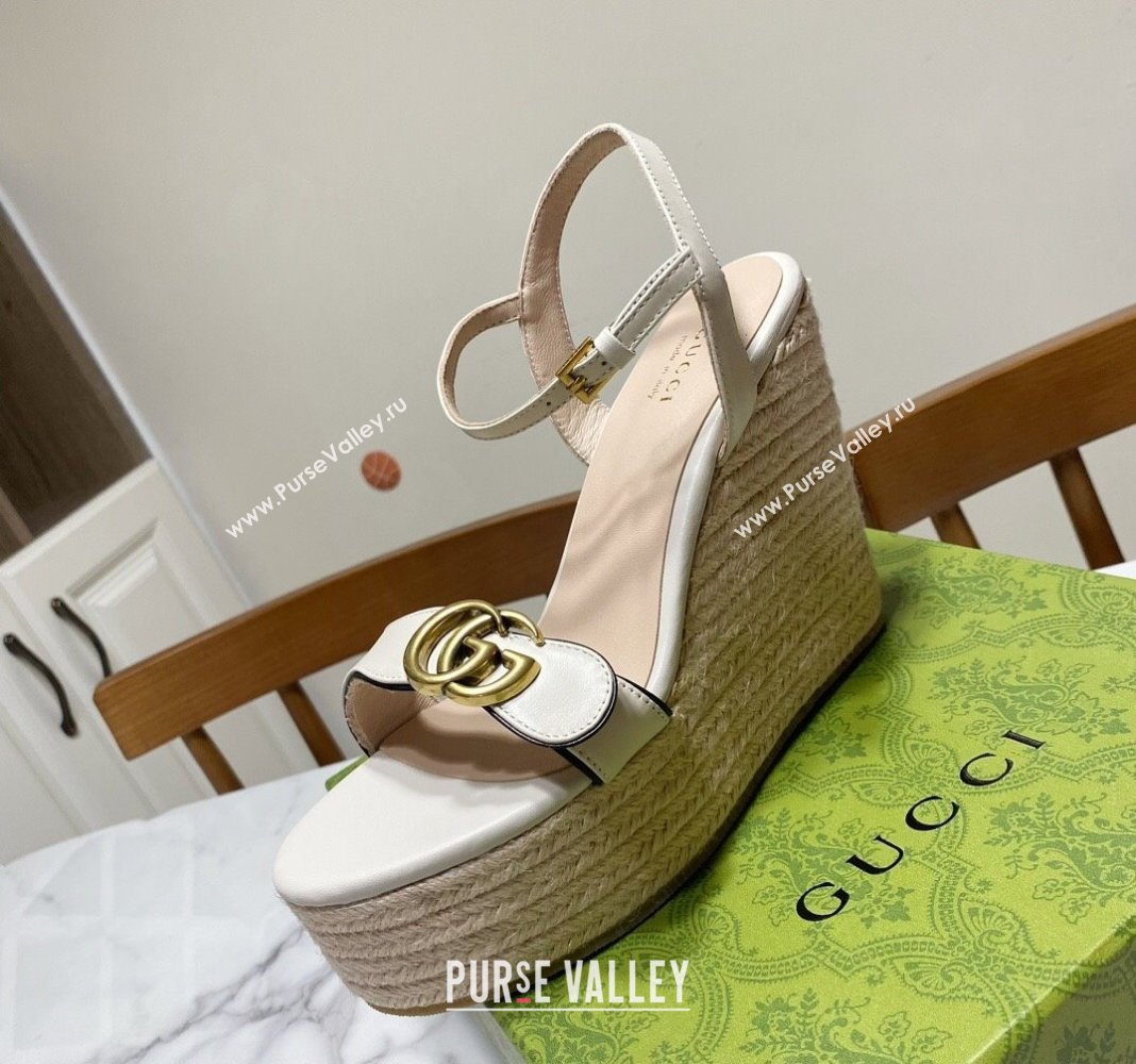 Gucci Wave Leather Platform Espadrille Sandals 12cm White 2025 GG042304 (SS-250423131)
