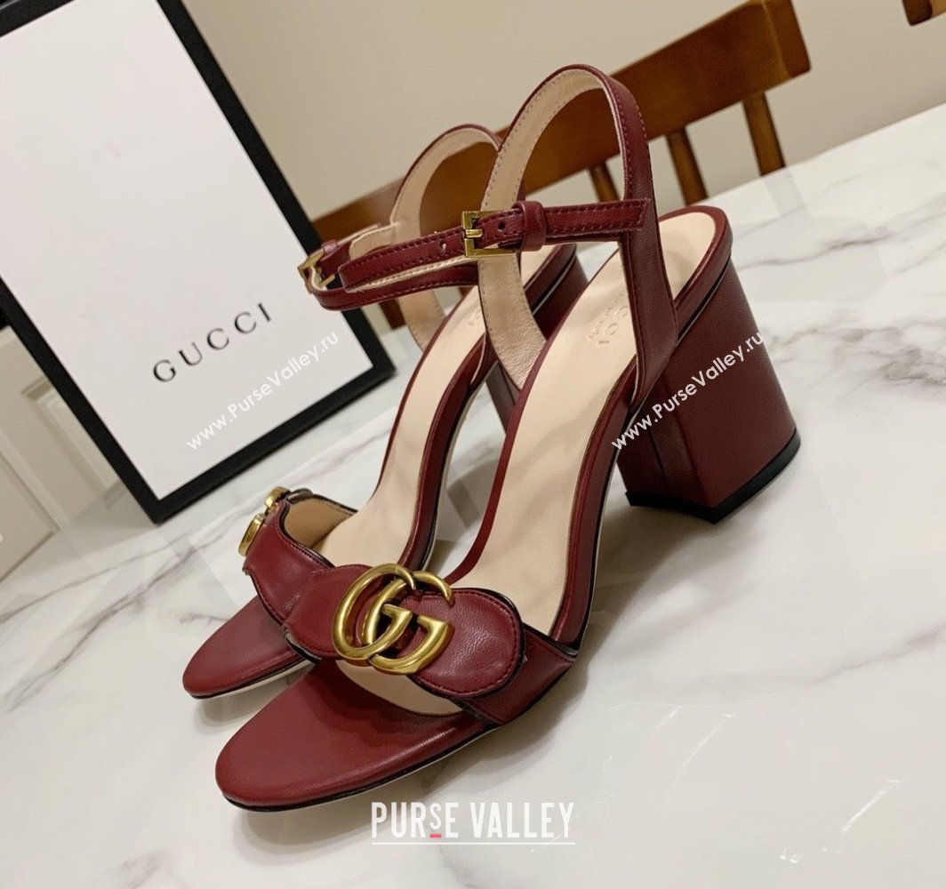 Gucci Leather Wave Heel Sandals 7cm Burgundy 2025 GG042304 (SS-250423129)