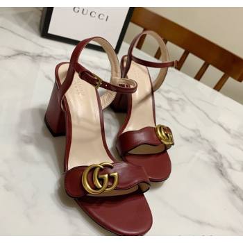 Gucci Leather Wave Heel Sandals 7cm Burgundy 2025 GG042304 (SS-250423129)