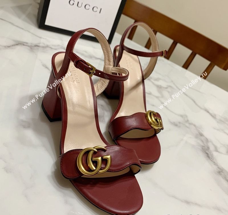 Gucci Leather Wave Heel Sandals 7cm Burgundy 2025 GG042304 (SS-250423129)
