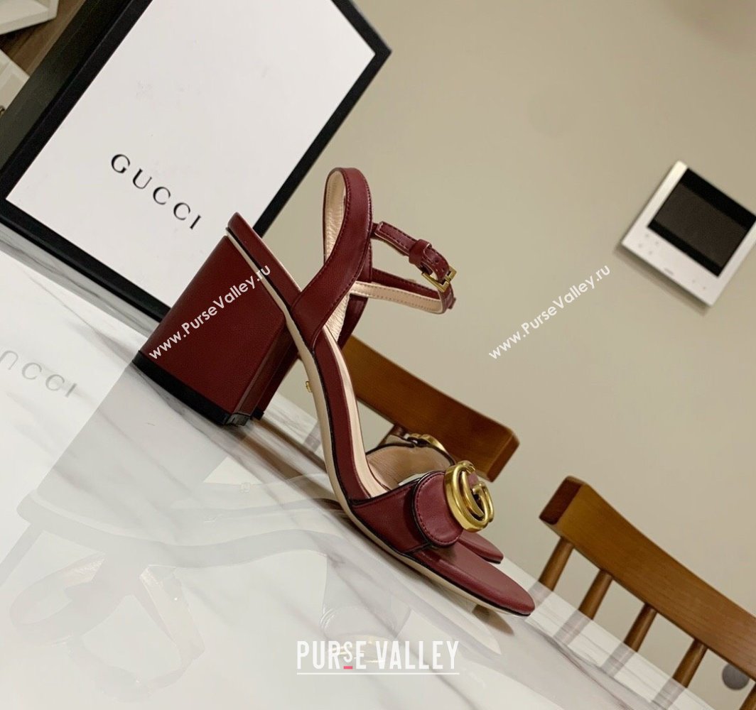 Gucci Leather Wave Heel Sandals 7cm Burgundy 2025 GG042304 (SS-250423129)