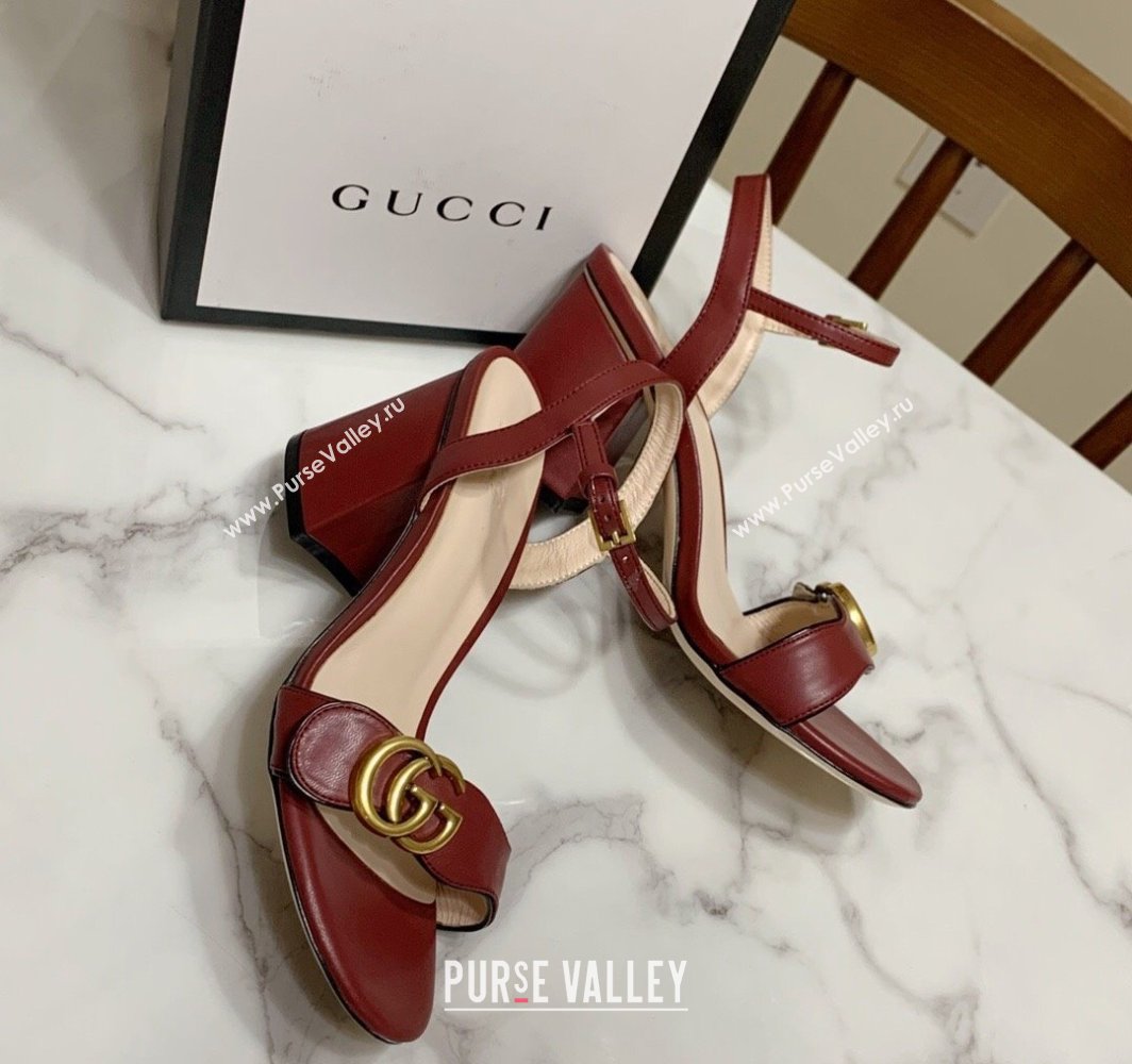 Gucci Leather Wave Heel Sandals 7cm Burgundy 2025 GG042304 (SS-250423129)