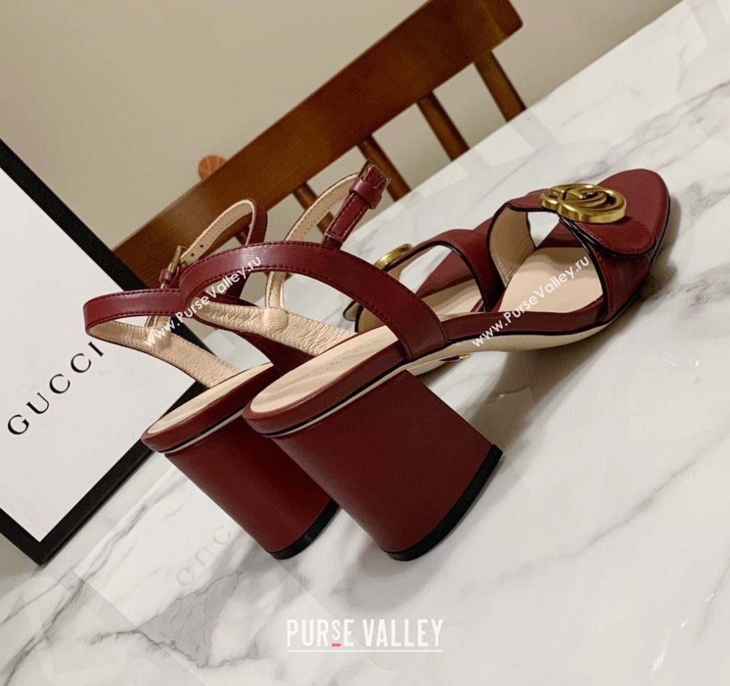 Gucci Leather Wave Heel Sandals 7cm Burgundy 2025 GG042304 (SS-250423129)
